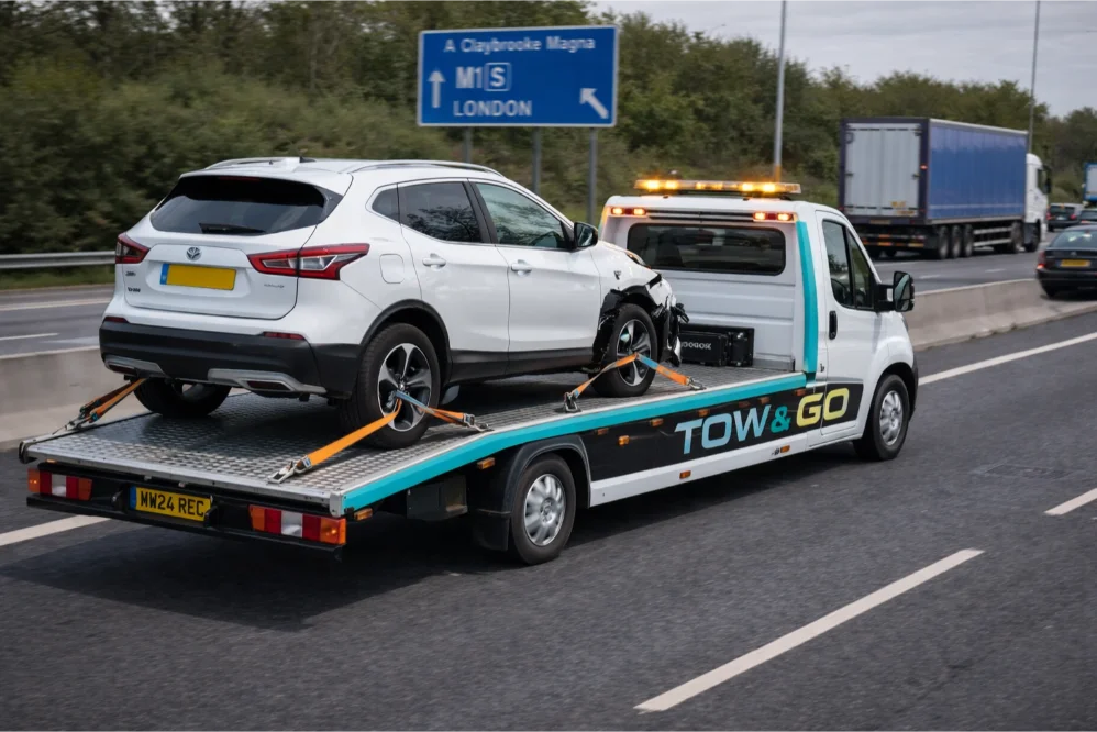 Nissan Qashqai car towing on m1 motorway