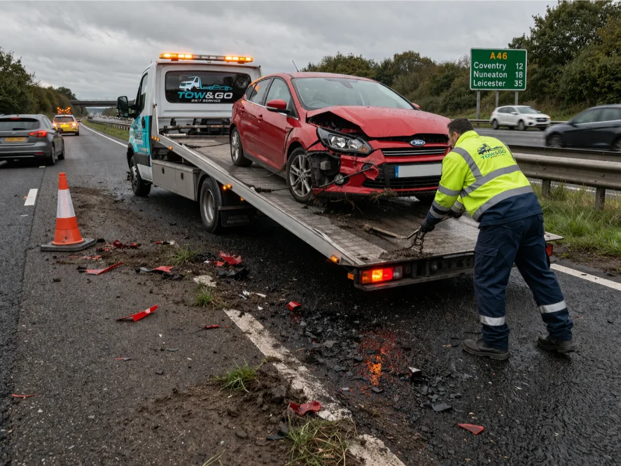A46 Accident Recovery Damaged Ford focus flatbed