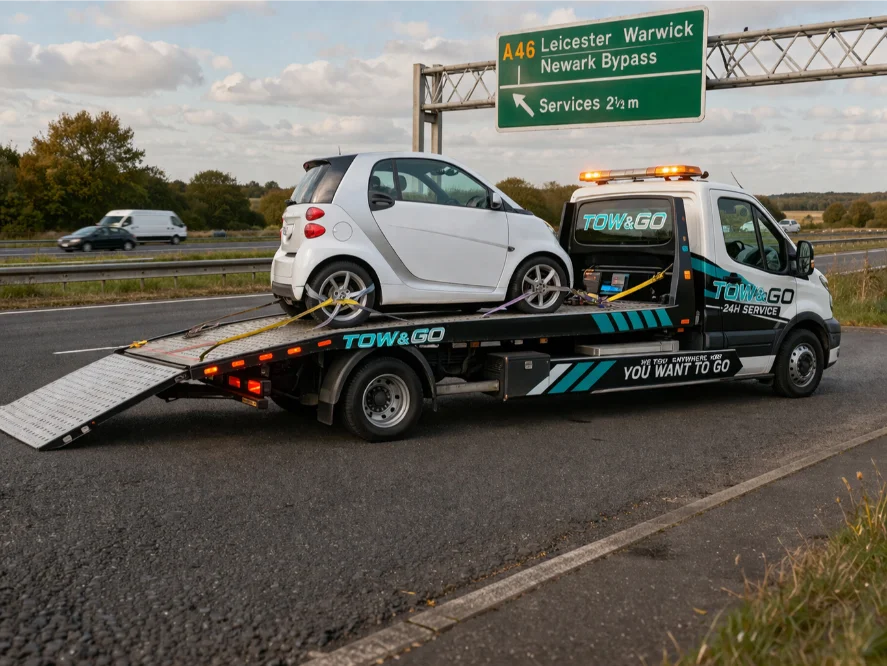 A46 Car recovery Smart Car flatbed towing