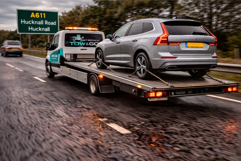 A611 Hucknall flatbed towing volvo XC90