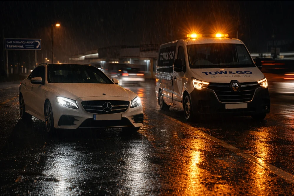 Emergency Breakdown Recovery at Night in rain east midlands airport