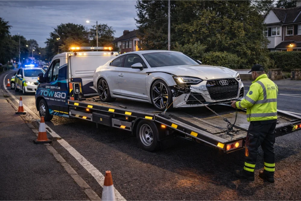 audi RS5 accident recovery west bridgford at night time