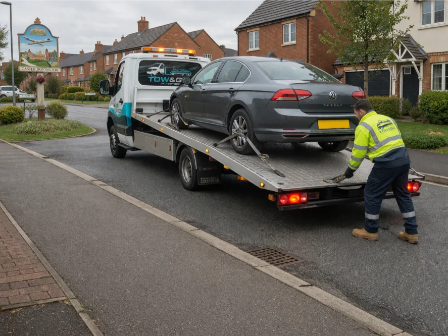 Car recovery castle donington volkswagen passat in residential area
