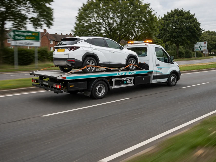 Hyundai SUV on moving flatbed