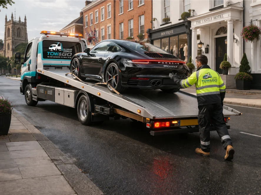 luxury car recovery newark porche 911 flatbed towing