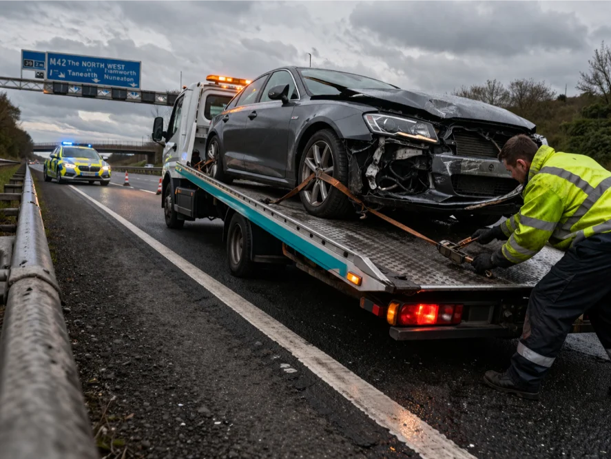 M42 Accident Recovery Damaged Audi flatbed