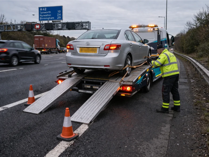 M42 Motorway Toyota Avensis Car breakdown recovery