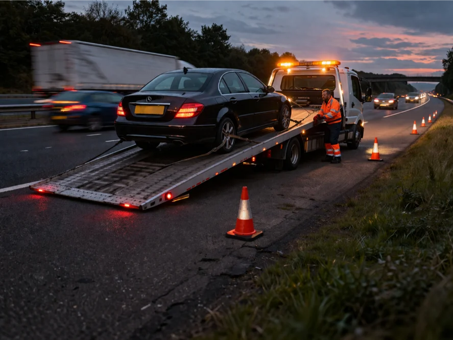 M42 Motorway Emergency towing of Mercedes at night
