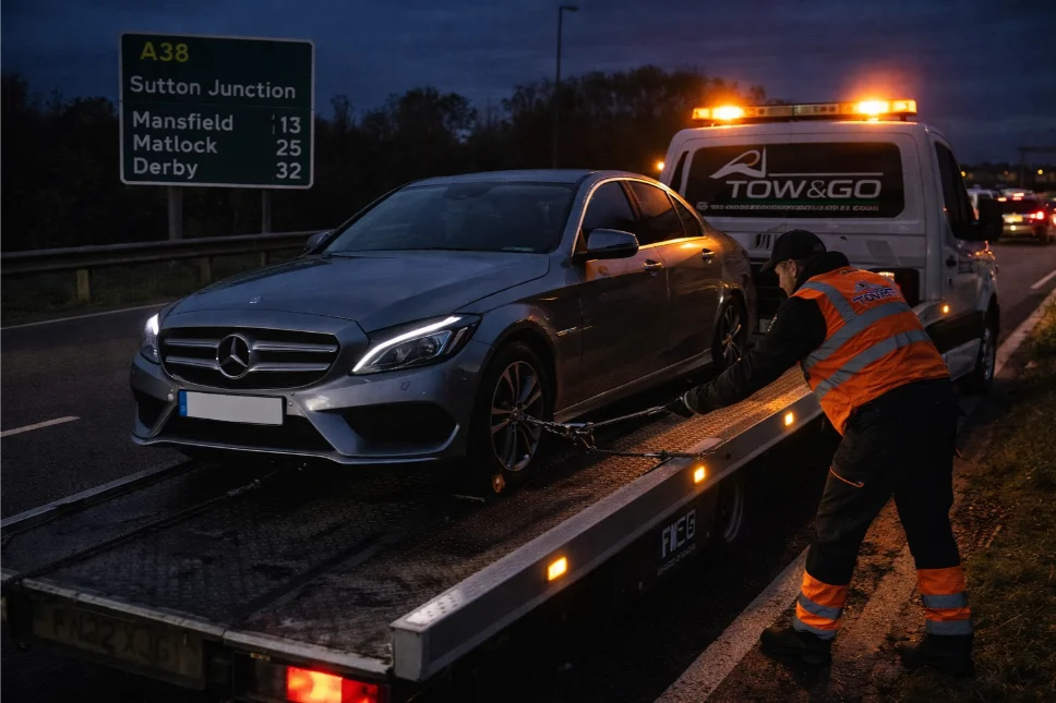 Mercedes-C-class Emergency towing night A48 Sutton-in-Ashfield
