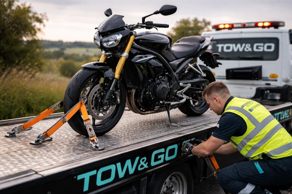 Motorbike recovery Triumph flatbed hucknall