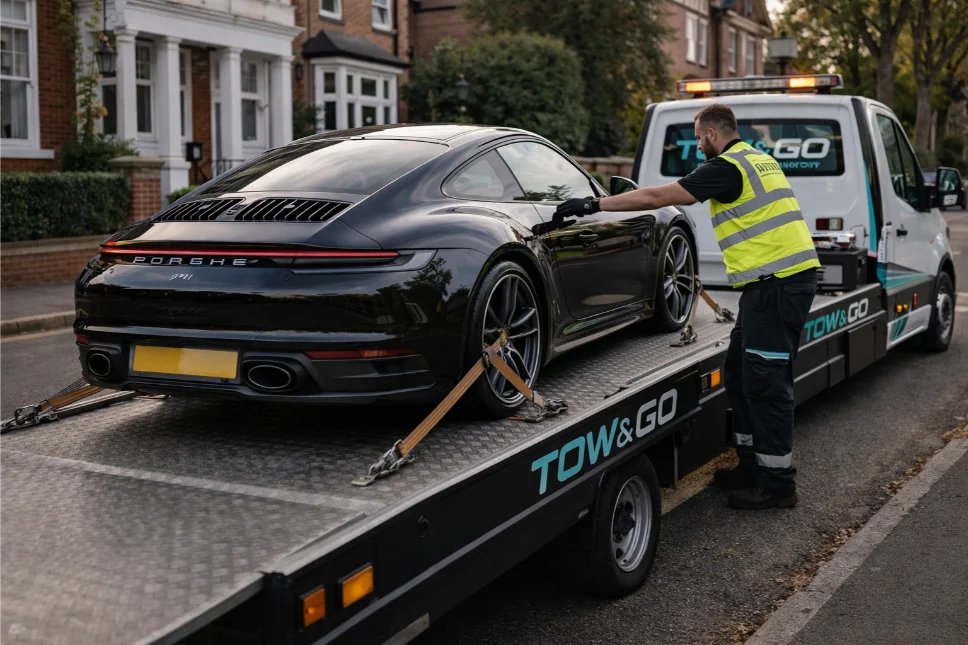 Porsche 911 car recovery flatbed recovery sutton-in-ashfield