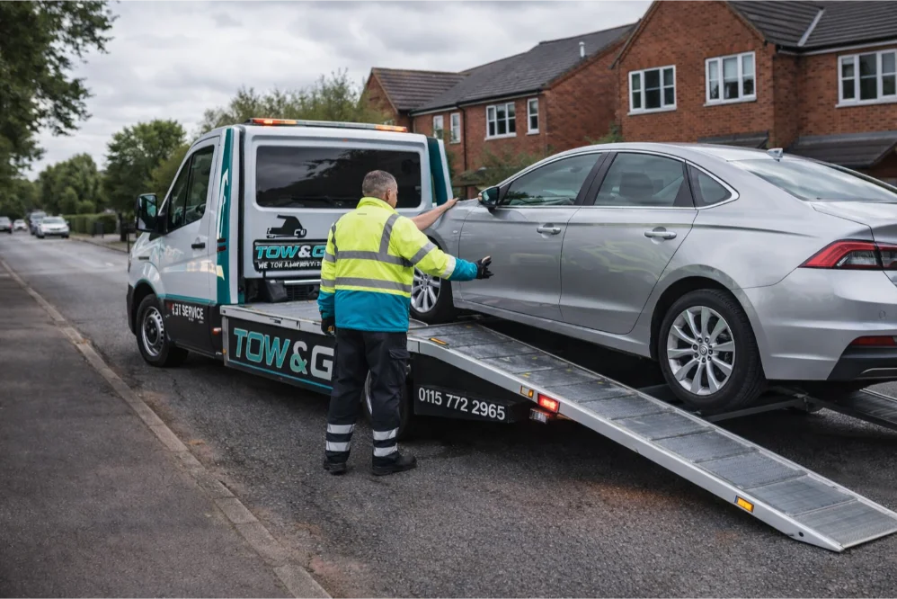 car recovery in residential area, west bridgford