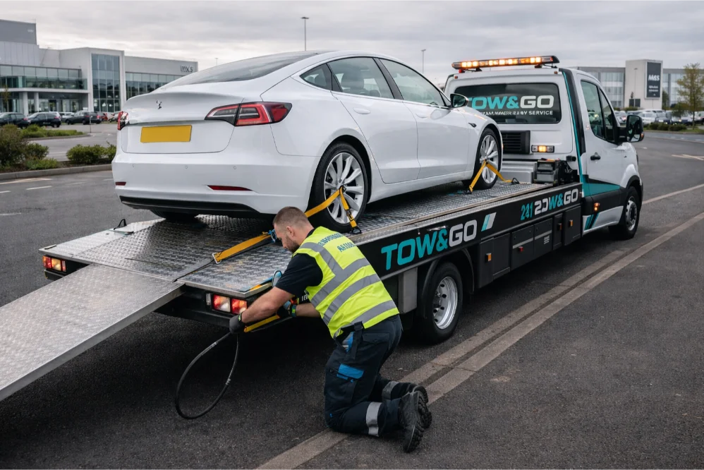 White Tesla Model 3 EV Recovery
