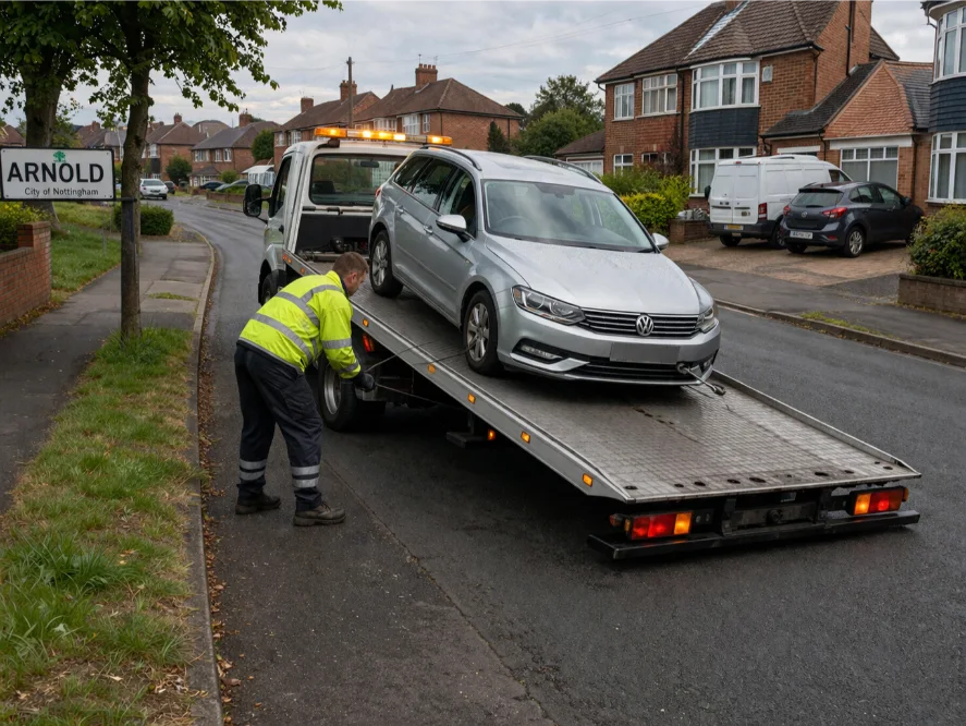 VW Passat Estate flatbed towing arnold