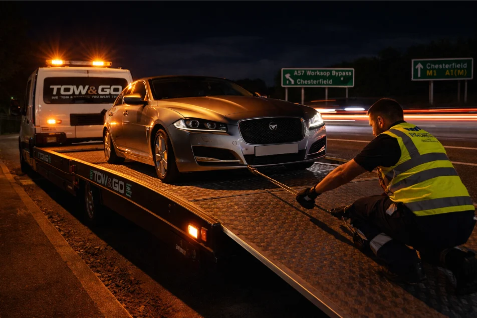 Emergency Towing at night A57 Bypass Jaguar Xf