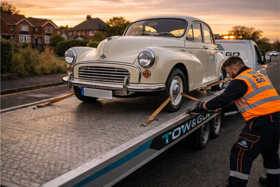morris minor classic car recovery derby