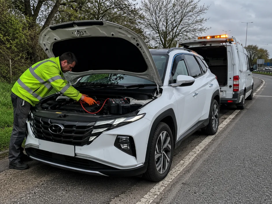 Hyundai Tucson Roadside assistance and battery boost on A60 road