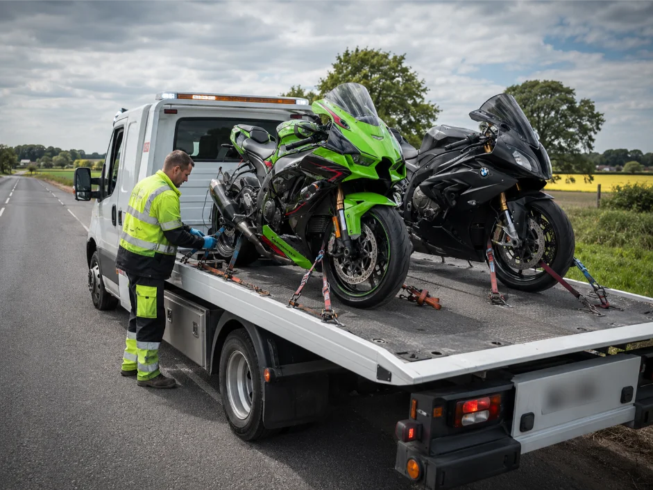 Kawasaki ZX10 R BMW S1000 RR Motorbike recovery on A60 Road
