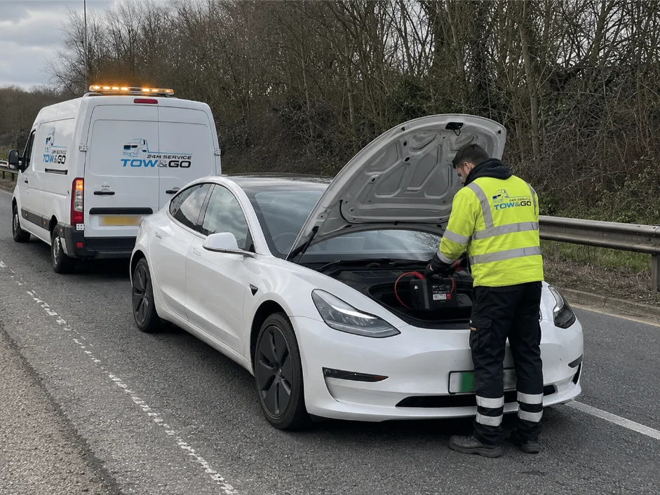 Tesla Model 3 Battery Boost Roadside Assistance A50 Road