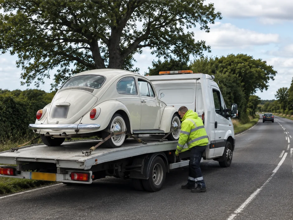 Volkswagen Beetle Classic Car Recovery A60 road